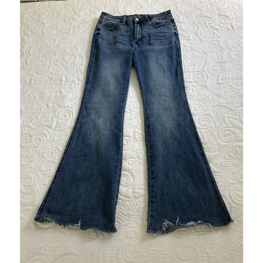 Judy Blue Flare Jeans Womens 13/31 (30x32) High Rise Raw Frayed Hem Stretch